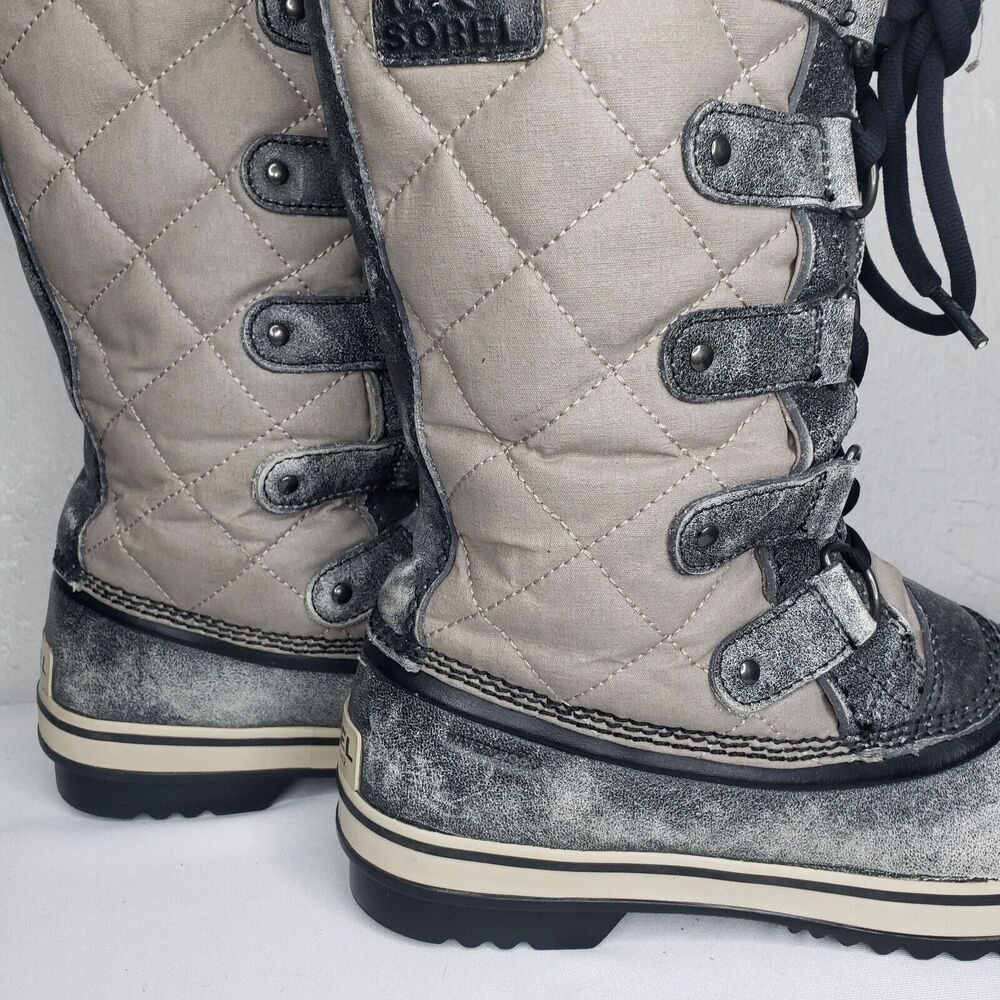 Sorel Tofino Distressed Womens 8.5 Gray Waterproof Lace Up Faux Fur Winter Boots - Picture 5 of 13